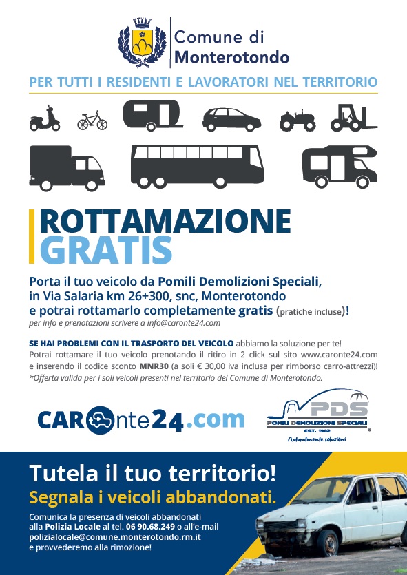 Manifesto Convenzione CAR (Contro le Auto Rifiuto e Rottamazione gratuita), Comune Monterotondo (RM)
